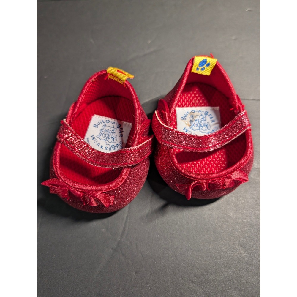 Build-A-Bear Workshop Red Glitter Mary‎ Jane Shoes Plush Doll Accessories Bow